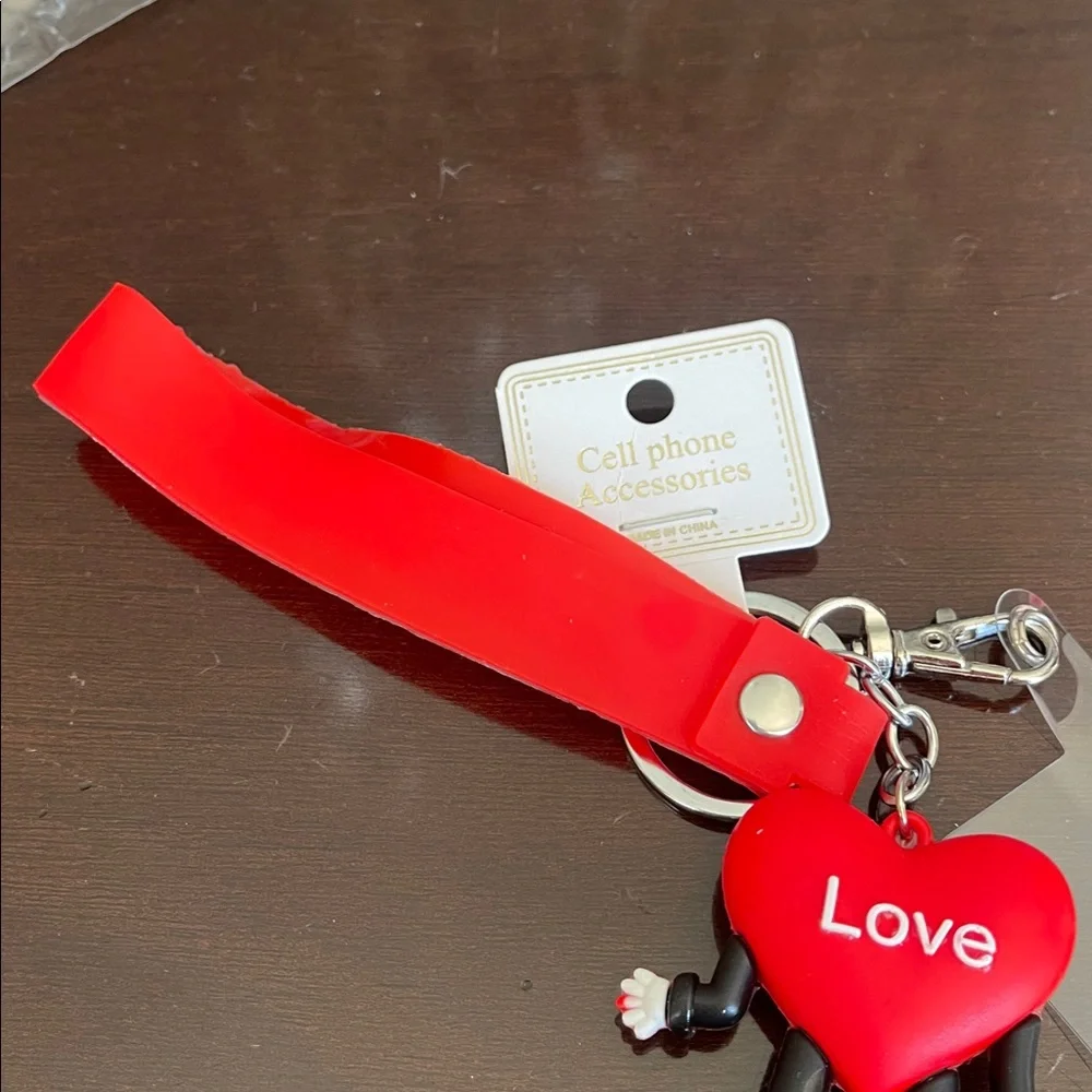 Bunny Red Heart Love Keychain Rainbow Strap purse charm cell phone charm nwt